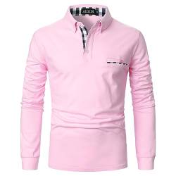 AIOIDI Herren Baumwolle Langarm Poloshirt Tennis Basic Golf Polo Shirt Pink L von AIOIDI
