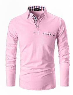 AIOIDI Herren Plaid Baumwolle Poloshirt Langarm Basic Tennis Polohemd Polo rosa XXL von AIOIDI