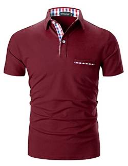AIOIDI Poloshirt Herren Kurzarm Basic T-Shirt Freizeit Plaid spleißen Polohemd Rot-Fake Pocket S von AIOIDI