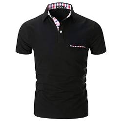 AIOIDI Poloshirt Herren Kurzarm Basic T-Shirt Freizeit Plaid spleißen Polohemd Schwarz-Fake Pocket L von AIOIDI