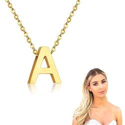 Damen Halskette Silber mit Buchstaben Anhänger aus mit Gelb Gold Plattieren Namenskette Alphabet Initialen Halskette für Damen Mädchen mit Geschenkbox, Kettenlänge 45 cm von AIQPZ