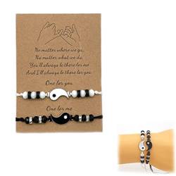 Tai Chi Halskette Armband Set Armband, 2 Matching Yin Yang Verstellbare Schnur Armband Freundschaft Beziehung Freund Freundin Valentinstag Bester Freund Armbander mit Geschenkkarte von AIQPZ