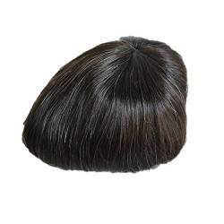 AIRAO Alle Pu Toupee Toupet Haarteil Ersatz Männer Perücken Gebleichte Knoten Unsichtbar Natürlich Aussehende - Indische Menschliche Haar #1B10(Aus Schwarz Mit 10% Weißes Haar) von AIRAO