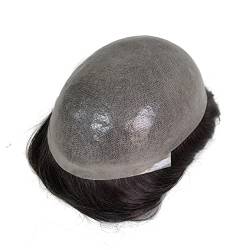 AIRAO Vollständige PU Basis mit dünner Haut Männer Toupet mit Echthaar Haarteil Haarsystem 20cm × 25cm Braun 18# von AIRAO