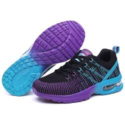 Laufschuhe Damen AIR Dämpfung Mode Turnschuhe für Damen Mädchen Running Schule Fitness Gym Sportschuhe Schnürsenkel Leichtgewicht Atmungsaktiv Sneaker, Lila Größe 38 EU-Innenseite 24cm von AIRAVATA