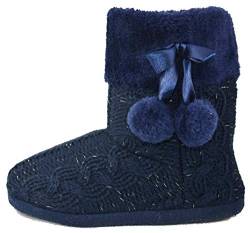 Hausschuhe Damen Pantoffeln Stiefel Schuhe mit weichen Pom Poms Slippers Airee Fairee, Gr. EU 38-39/Medium, Marine Blau von AIREE FAIREE