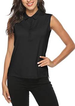 AIRIKE Damen Ärmelloses Polo Sport Golfshirt Sommer T-Shirt mit Kragen Atmungsaktiv Top Schwarz XS von AIRIKE