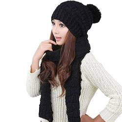 Winter Mütze Schal damen set warme Gestrickt Beanie mit pom Frauen Mädchen wolle von AISHNE