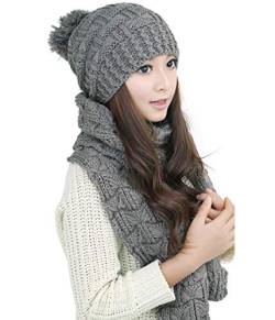 Winter Mütze Schal damen set warme Gestrickt Beanie mit pom Frauen Mädchen wolle von AISHNE