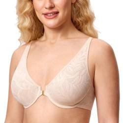 AISILIN Damen BH mit Spitze mit Vorderverschluss Große Größen Bügel ohne Polster Beige 85D von AISILIN