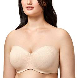 AISILIN Damen Trägerloser BH Große Größen Minimizer Bandeau BH mit Bügel Spitze Multiway Ungefüttert Beige 100E von AISILIN