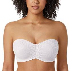 AISILIN Damen Trägerloser BH Große Größen Minimizer Bandeau BH mit Bügel Spitze Multiway Ungefüttert Weiss 100D von AISILIN