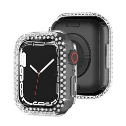 AISPORTS 2er Pack kompatibel mit Apple Watch Series 7 Hülle 45mm für Damen, Hard PC Edge Bumper Case Doppelreihig Bling Crystal Diamond Strass Rahmen Schutzhülle für iWatch Series 7 45mm von AISPORTS