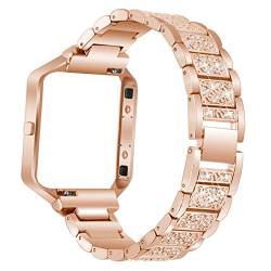 AISPORTS Kompatibel mit Fitbit Blaze-Armband mit Rahmen, verstellbar, Edelstahl, glitzernd, Schmuck, Kristall, Diamanten, Metall, Armband, Ersatzarmband für Fitbit Blaze Smartwatch, rose gold, von AISPORTS