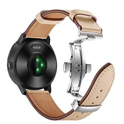 AISPORTS Kompatibel mit Huawei Watch GT2 Armband 42mm Echtleder, 20mm Schnellverschluss mit Silberfarbener Schmetterlingsschnalle aus Metall Ersatzarmband für Garmin D2 Air/Venu/Approach S12/S40/S42 von AISPORTS