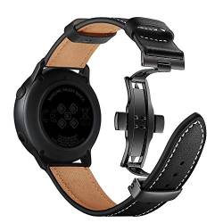 AISPORTS Kompatibel mit Samsung Galaxy Watch 4 40mm 44mm Armband Leder,20mm Weiches Lederarmband, Schwarzes Metall, Schmetterlingsschnalle, Ersatzarmband für Samsung Galaxy Watch 4 Classic 42mm 46mm von AISPORTS