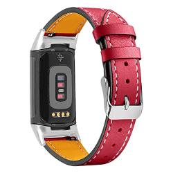 AISPORTS Lederband Kompatibel mit Fitbit Charge 5 Strap für Damen Herren, Weiches Atmungsaktives Leder Sportarmband Metall Klassisches Schnallenarmband Ersatzband für Fitbit Charge 5 Activity Tracker von AISPORTS