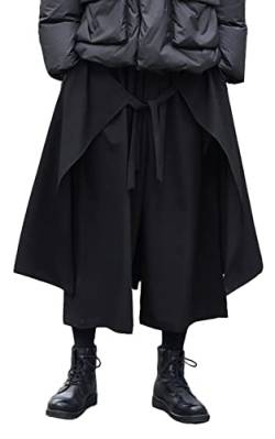 AITFINEISM Herren Casual Rock Hosen Loose Wide Leg Haremshose Japanische Harajuku Kimono Hose, Schwarz 6, Klein von AITFINEISM