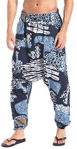 AITFINEISM Herren Harem Hippie Pants Baggy Boho Gemustert Niedriger Schritt Lounge Wide Leg Hose für Yoga Sommer Strand (Navy,5XL) von AITFINEISM