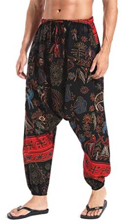 AITFINEISM Herren Harem Hippie Pants Baggy Boho Gemustert Niedriger Schritt Lounge Wide Leg Hose für Yoga Sommer Strand (Rot,S) von AITFINEISM