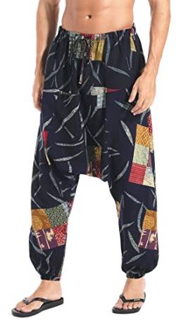 AITFINEISM Herren Harem Hippie Pants Baggy Boho Gemustert Niedriger Schritt Lounge Wide Leg Hose für Yoga Sommer Strand (Schwarz,4XL) von AITFINEISM