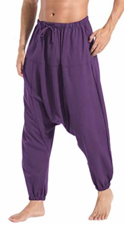 AITFINEISM Herren Harem Hippie Pants Baggy Boho Gemustert Niedriger Schritt Lounge Wide Leg Hose für Yoga Sommer Strand (Violett,5XL) von AITFINEISM