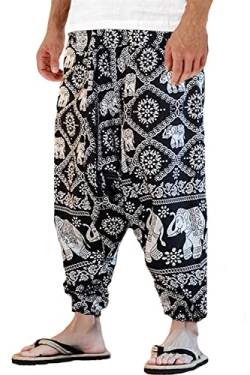 AITFINEISM Herren Harem Hippie Pants Baggy Boho Gemustert Niedriger Schritt Lounge Wide Leg Hose für Yoga Sommer Strand (Weiß,4XL) von AITFINEISM