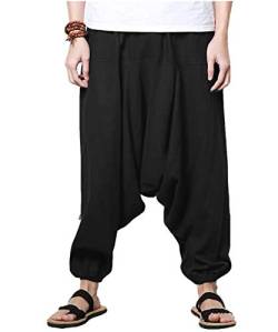 AITFINEISM Männer Haremshose Bequeme Elastische Taille Hosen Mode Einfarbig Casual Yoga Hippies Hosen (Schwarz 1,XL) von AITFINEISM