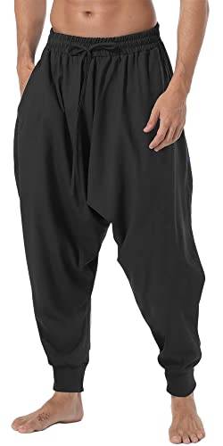 AITFINEISM Männer Haremshose Bequeme Elastische Taille Hosen Mode Einfarbig Casual Yoga Hippies Hosen (Schwarz 3,L) von AITFINEISM