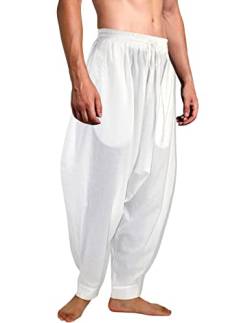 AITFINEISM Männer Haremshose Bequeme Elastische Taille Hosen Mode Einfarbig Casual Yoga Hippies Hosen (Weiß,3XL) von AITFINEISM