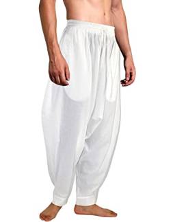 AITFINEISM Männer Haremshose Bequeme Elastische Taille Hosen Mode Einfarbig Casual Yoga Hippies Hosen (Weiß,L) von AITFINEISM