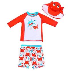 AIWUHE Baby Junge Zwei Stück Cartoon Badeanzug Schwimmbekleidung mit Hut Sonnenschutz Schwimmanzug Bade-Set, Orange, 100 von AIWUHE