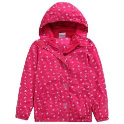 AIWUHE Mädchen Jacke mit Fleecefütterung Herz Motiv Kinderjacke Winddicht Wanderjacke warm atmungsaktiv Trekkingjacke Outdoor Windjacke, Rosa, 122/128 von AIWUHE