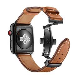 AIYIRUO für kompatibel mit Apple Watch 8 Armband Leder 45mm 41mm 44mm 40mm 49mm, Herren Damen Faltschließe Ersatz Original Lederband für iWatch Serie8 7 6 5 4 3 2 1 von AIYIRUO