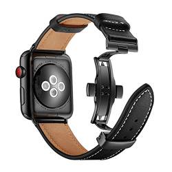 AIYIRUO für kompatibel mit Apple Watch 8 Armband Leder 45mm 41mm 44mm 40mm 49mm, Herren Damen Faltschließe Ersatz Original Lederband für iWatch Serie8 7 6 5 4 3 2 1 von AIYIRUO