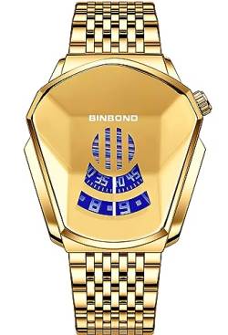 AIYISHI Herren-Armbanduhr, wasserdicht, cool, einzigartig, modisch, Quarz, großes Zifferblatt, analoge Edelstahl-Armbanduhren für Herren, B808 Gold, 59 cm von AIYISHI