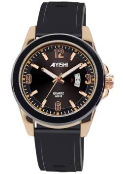 AIYISHI Stilvolle Armbanduhr für Herren, Kalender, lässig, Business, Sport, Militär, wasserdicht, Gummi-Silikon-Band, A8618 Gold Schwarz, AIYISHI von AIYISHI