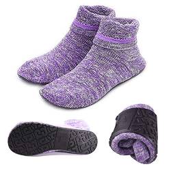 AIYUE Kuschelsocken mit ABS Sohle Damen Slipper Socken Hausschuhsocken mit Rutschfester Stoppersocken Wintersocken Haussocken Hüttensocken mit Anti Rutsch, dicke und dünne Socken, Lila, M von AIYUE