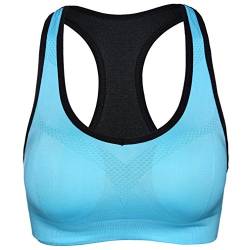 hikong Damen Sport BH Bra Bügelloser Starker Halt Push up Ohne Bügel Bustier Stretch Top Für Yoga Fitness-Training Sports 5 Farben, Blau, XL/ EU38 (80C/80D/85A/85B/85C) von AIYUE