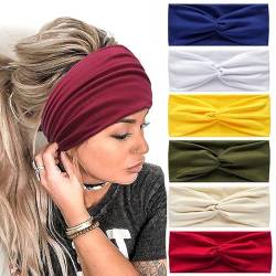 Breites Haarband, Kopftücher für Damen, Stoff, elastisch, weich, Boho-Stirnband, Blumenkopfwickel, Bandanas für Damen, Yoga, Sport, Haarbänder (NP6 Farbe Gelb) von AIZIYIN