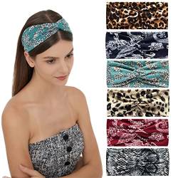 Breites Haarband Kopftücher für Frauen Stoff elastisch weich Boho Stirnband Blume Kopf wickeln Bandanas für Frauen Yoga Sport Haarbänder (NP6Blue) von AIZIYIN