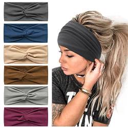 Breites Haarband Kopftücher für Frauen Stoff elastisch weich Boho Stirnband Blume Kopf wickeln Bandanas für Frauen Yoga Sport Haarbänder (NP6COLOR1) von AIZIYIN