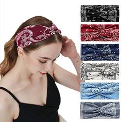 Breites Haarband Kopftücher für Frauen Stoff elastisch weich Boho Stirnband Blume Kopf wickeln Bandanas für Frauen Yoga Sport Haarbänder (NP6Cash) von AIZIYIN