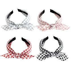 Stirnbänder für Frauen, breit, einfarbig, elastisch, 6 Packungen mit gemischtem Stoff, Haarband, Knoten, Haarzubehör (ArchBowCheck4) von AIZIYIN