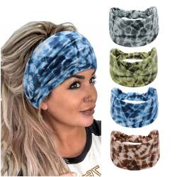 Stirnband Damen Breites Elastisches Boho Stirnband Leopardenprint Haarschmuck Yoga Sport Haarstirnband Mehrfarbig Stirnband Damen (4Wranse) von AIZIYIN