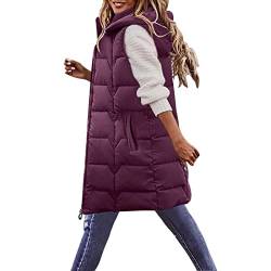 AIchenYW Damen Baumwollweste Winter Weste Lang Kapuze Gesteppt-Longweste Warmer Jacke Lose Slim Ärmellos Baumwollweste Warm Weste Jacke Winter Warm Steppjacke (Purple, XXXXL) von AIchenYW