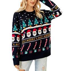 AIchenYW Damen Christmas Sweater Longpullover Elegantes Weihnachts Stricktop Weihnachten Langarm Wrap Pullis Weihnachts Sweater Herbst Winter Xmas Langarm Strickpulli Sweater (Blue, M) von AIchenYW