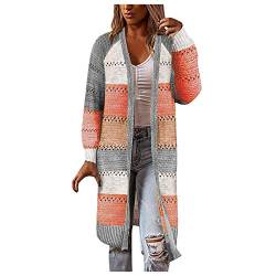 AIchenYW Damen Strickjacke Open Front Sweater Lange Freizeitjacke mit Taschen Knopfleiste Strickpullover Elegant Manschette Langarm Sweatshirt Casual Cardigan Langarm Strickmantel (Orange, L) von AIchenYW