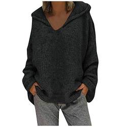 AIchenYW Damen Winter Bluse Pullover Pullover Hoodie Sweatshirt Casual Langarm Wrap Pullis Langarm Einfarbig Herbst Winter Warm Oberteil Strickpullover Wickel Superweiche Pulli (Black, XXXL) von AIchenYW