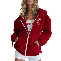 Damen Hoodie Mäntel Strickjacke Frühling Herbst Winter Mäntel Jogging Sport Style Hoodie Sweatjacke Bequemlichkeit Mäntel mit Tasche Long Sleeve Strickjacke Hoodie (Red, M) von AIchenYW